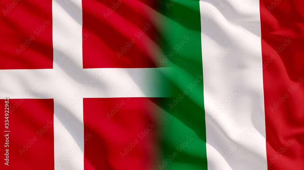 Waving Italy and Denmark National Flags with Fabric Texture Waving Italy and Denmark National Flags with Fabric Texture