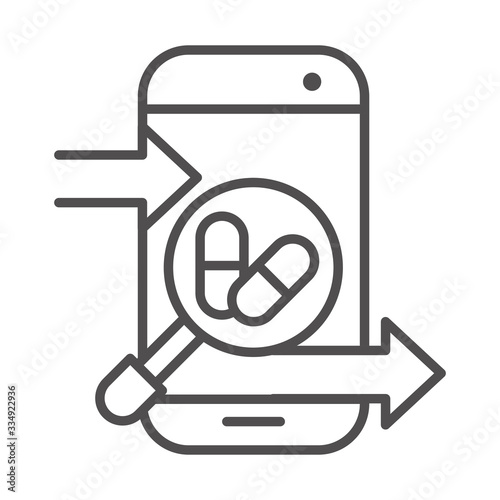 smartphone ordering medicine cargo delivery line style icon