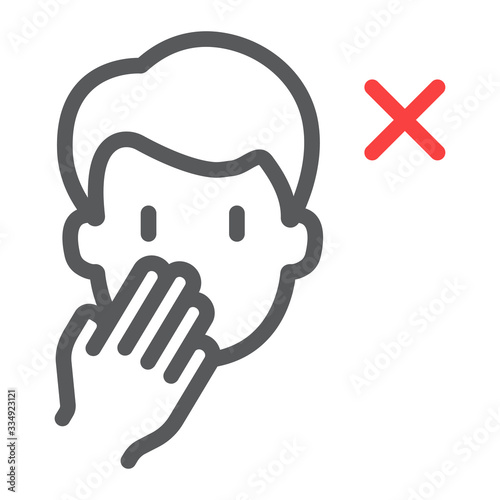 Don t touch face line icon, coronavirus and microorganism, covid 19 sign, vector graphics, a linear pattern on a white background, eps 10.