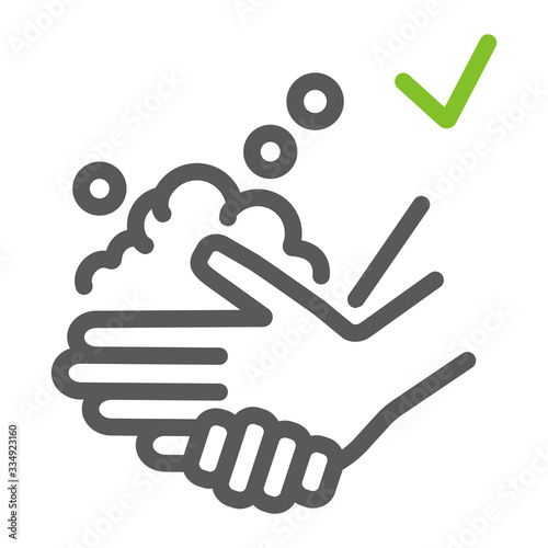 Washing hands with soap line icon, wash and hygiene, wash your hands sign, vector graphics, a linear pattern on a white background, eps 10.