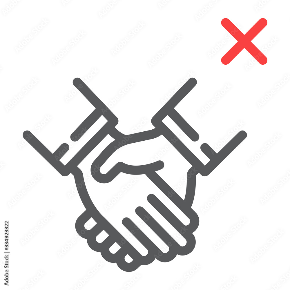 Don t handshake line icon, coronavirus and microorganism, contagion handshake sign, vector graphics, a linear pattern on a white background, eps 10. Don t handshake line icon, coronavirus and microorganism, contagion handshake sign, vector graphics, a linear pattern on a white background, eps 10.
