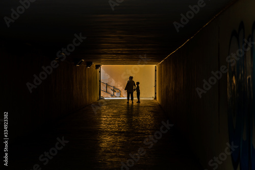 Abstract Conceptual Background for design of horror, religion, mysticism light at the end of the tunnel.