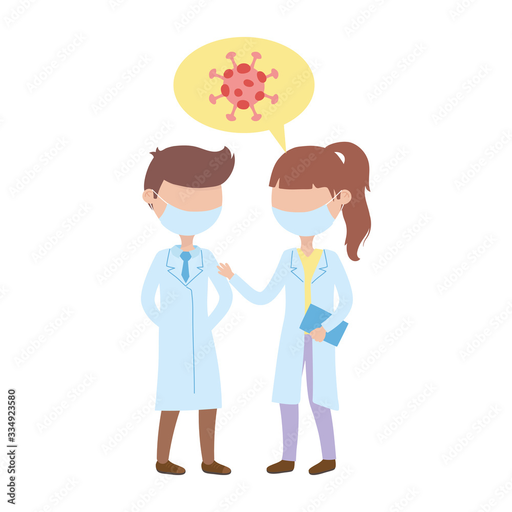 covid 19 coronavirus pandemic, female and male doctors talking virus covid 19 coronavirus pandemic, female and male doctors talking virus