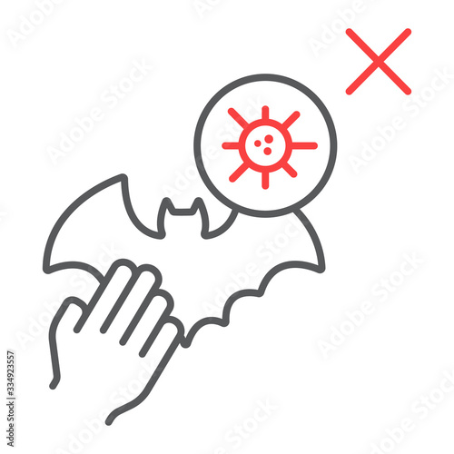 Avoid contact with animals color line icon, coronavirus and covid-19, don t touch bat sign, vector graphics, a linear pattern on a white background, eps 10.