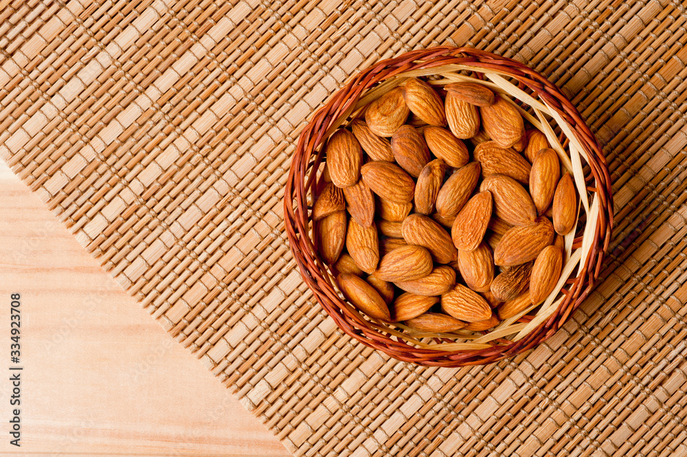 Almonds nuts shot large on a wooden background. Background for healthy eating and vegetarianism. Almonds nuts shot large on a wooden background. Background for healthy eating and vegetarianism.