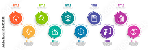 Minimal Business Infographics template. Timeline with 10 steps, options and marketing icons .Vector linear infographic with ten conected elements. Can be use for presentation.