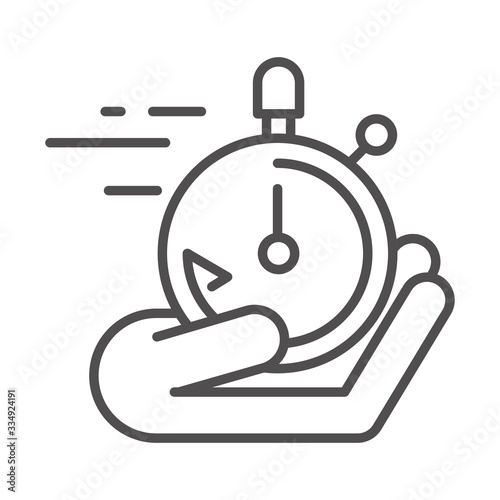 hand holding stopwach logistic time cargo shipping delivery line style icon
