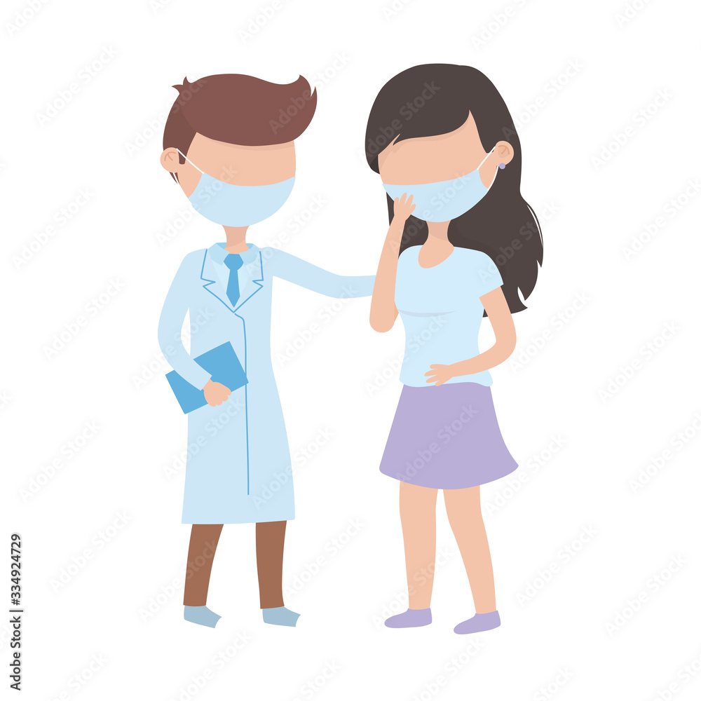 covid 19 coronavirus pandemic, patient and doctor with protective mask covid 19 coronavirus pandemic, patient and doctor with protective mask