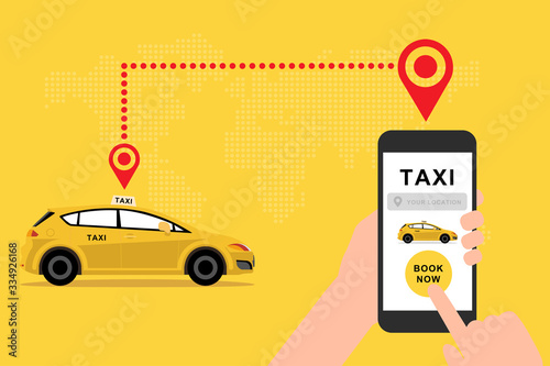 Hand holding mobile application to call taxi vector