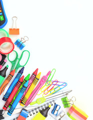School supplies on white background. Back to school concept.