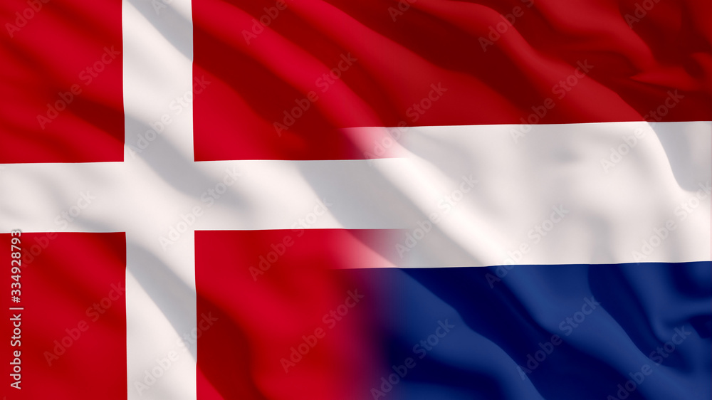 Waving Netherlands and Denmark National Flags with Fabric Texture Waving Netherlands and Denmark National Flags with Fabric Texture