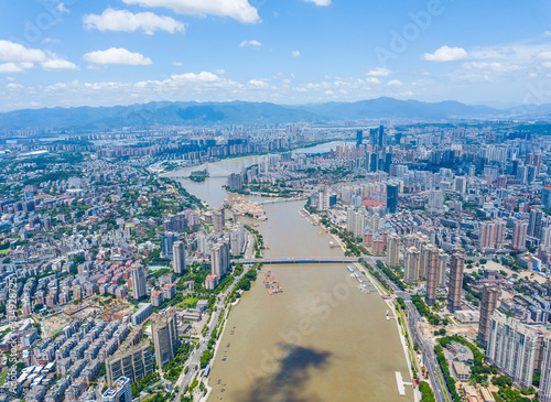 Aerial panorama view of cityscape of Fuzhou in China © Chenxiaoyang
