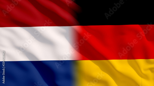 Waving Netherlands and Germany National Flags with Fabric Texture