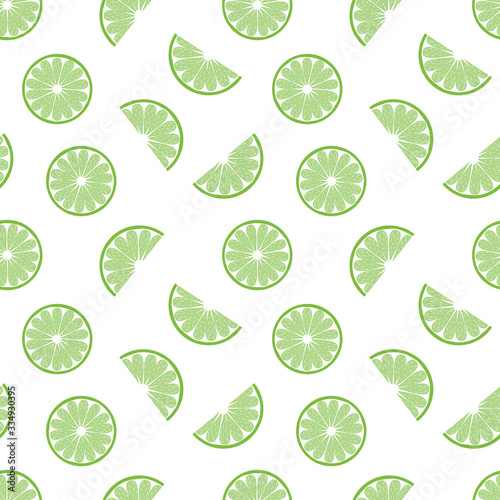 Vector seamless pattern background with fresh green lime slices.