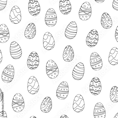 Line art graphic hand drawn pattern of isolated eggs elements in sketch and doodle style on white background