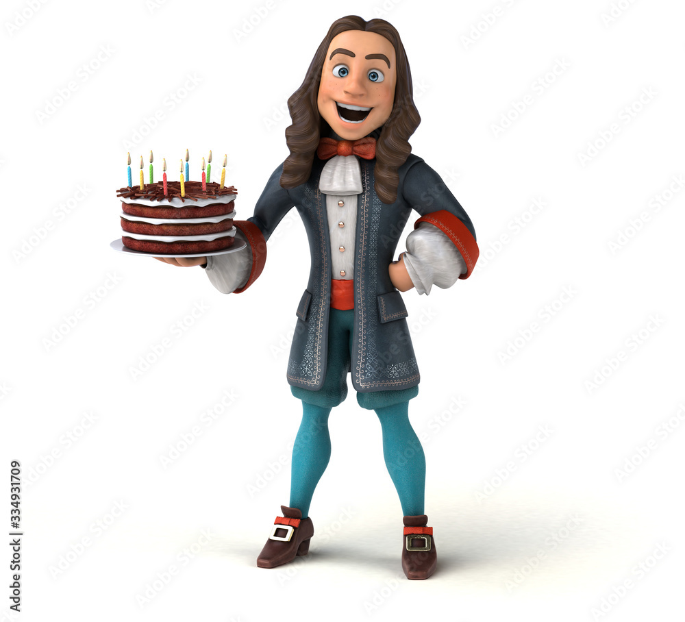 3D Illustration of a cartoon man in historical baroque costume