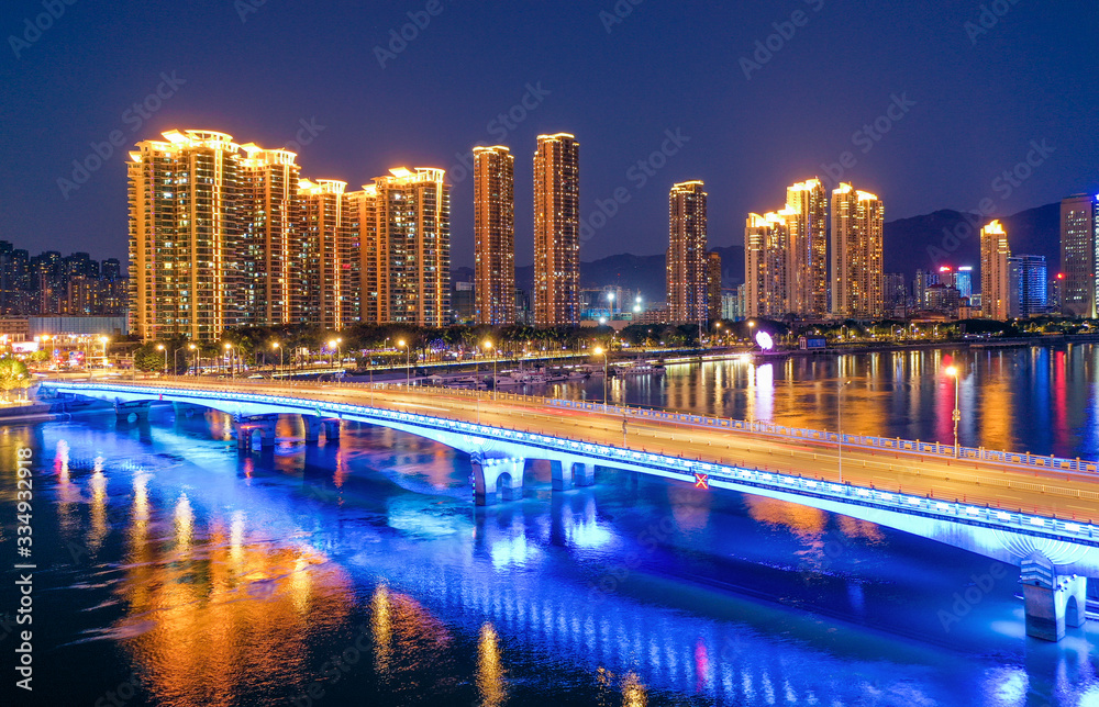 Fototapeta premium Aerial panorama view of cityscape of Fuzhou in China
