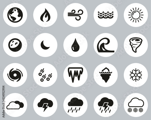 Nature Elements Icons Black & White Flat Design Circle Set Big