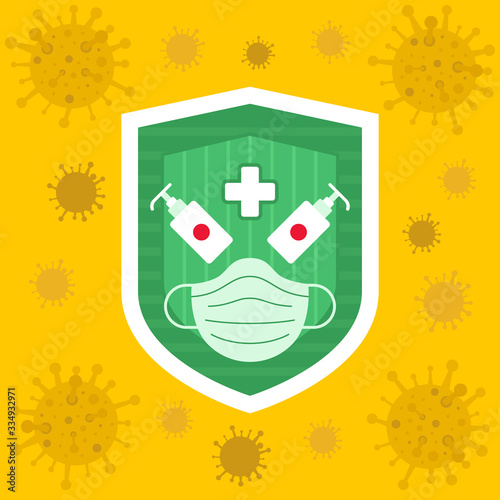 Vector illustration fight covid 2019 ncov corona virus vaccine, masker, pandemic and corona virus outbreaks, Mask to fight against Corona virus, Concept of fight against Many Virus attack