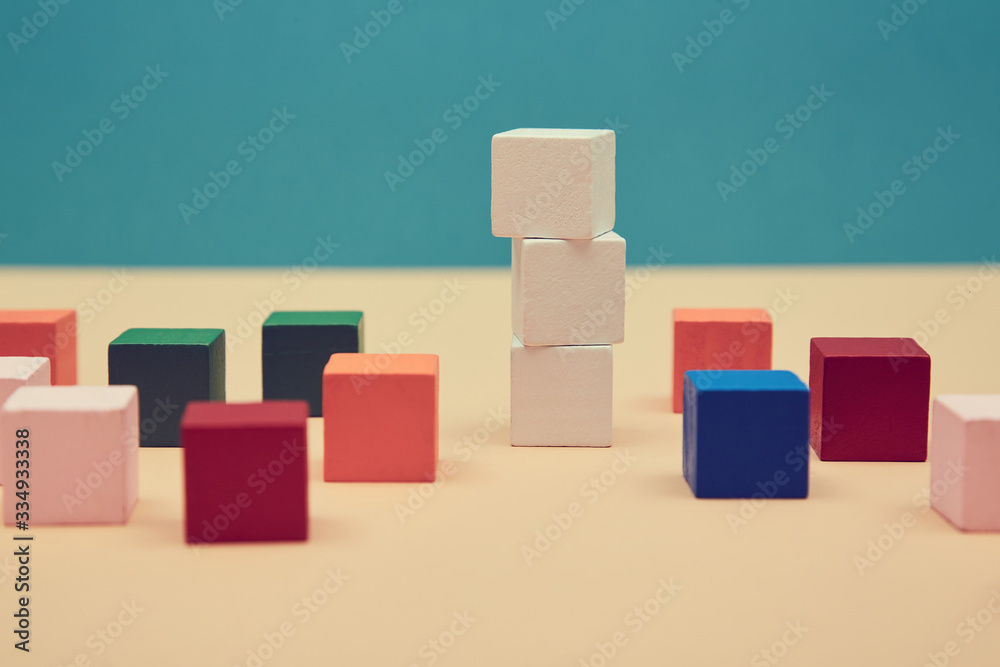 Wooden bricks mockup, copy space. Empty stack of cubes for creative design. Scattered colorful blocks, place for text Wooden bricks mockup, copy space. Empty stack of cubes for creative design. Scattered colorful blocks, place for text