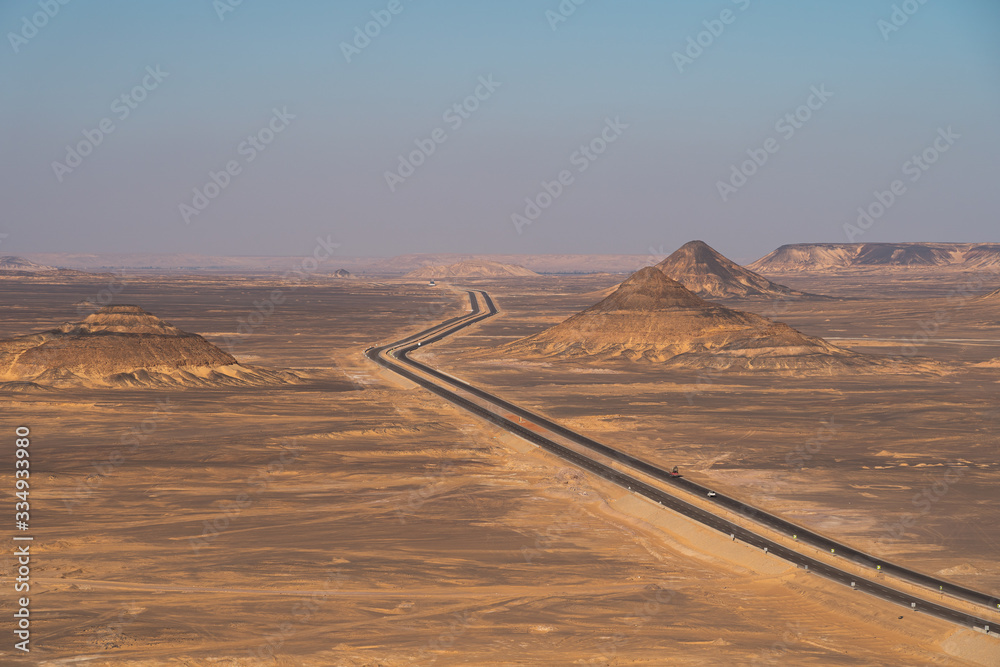 Desert highway in Black desert, Egypt