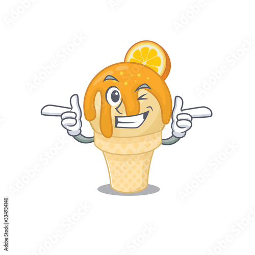 Cartoon design concept of orange ice cream with funny wink eye