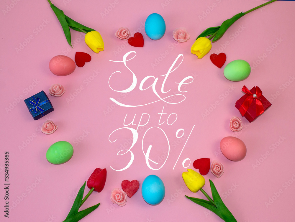 Holiday card, Easter banner with text - a discount of 30 per cent Holiday card, Easter banner with text - a discount of 30 per cent