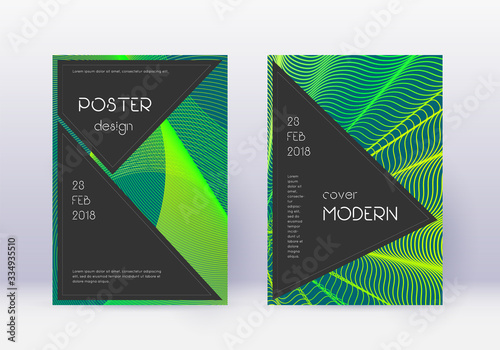 Black cover design template set. Green abstract li