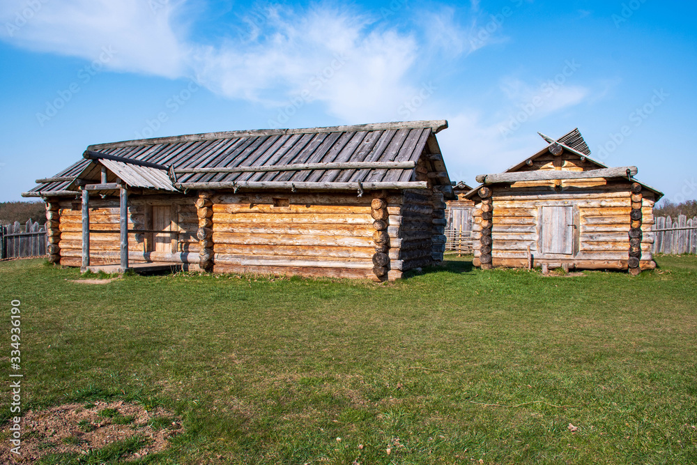 Hills of Kernave, Lithuania, UNESCO world heritage, was a medieval capital of the Grand Duchy of Lithuania, today is a tourist attraction and an archaeological site. Medieval wooden houses village 