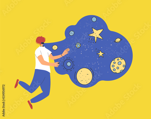 People with vr glasses. Vector virtual reality set