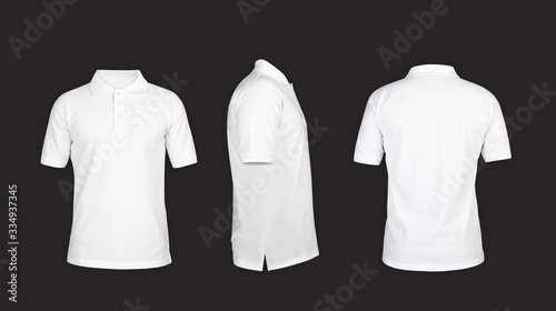 Polo tshirt template, front view, sideways, behind on the grey background