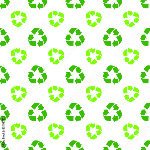 Green recycle triangle seamless pattern. Recycle Recycling pattern symbol vector. World Environment Day poster. Eco green recycled symbol pattern vector illustration isolated on white background.