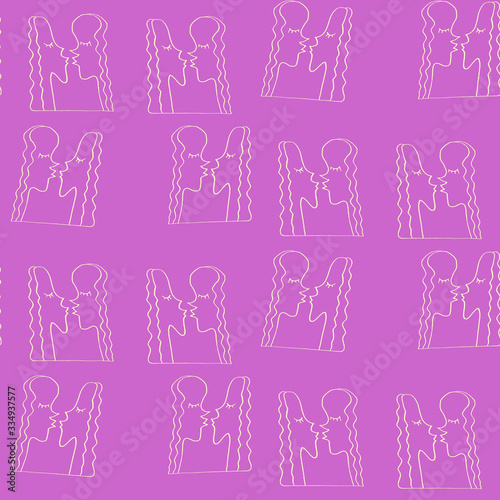 Seamless pattern with kissing people. Line art, doodle, outline abstract kiss as symbol of love. We are connected. Simple vector background, texture © Iuliia