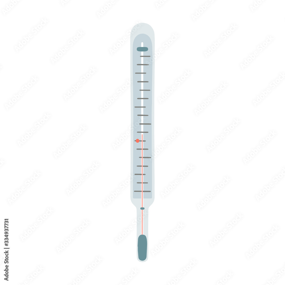 Mercury thermometer, medical. A glass thermometer for measuring the temperature of the human body. Vector illustration on white background.