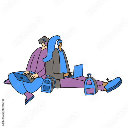 Digital nomand concept. Vector man with plaptop