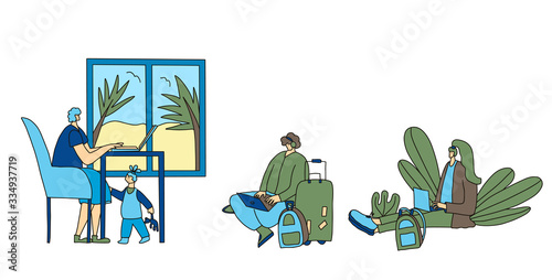 Digital nomand concept. Vector man with plaptop