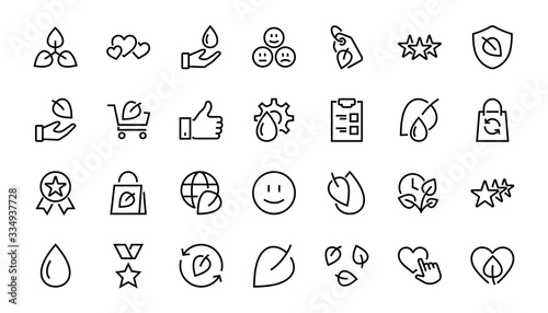 Ecology Icon Set, Vector lines, contains icons such as photosynthesis, Enviroment protection, Eco-friendly package, growth time, Editable stroke, perfect 48x48 pixels, White background