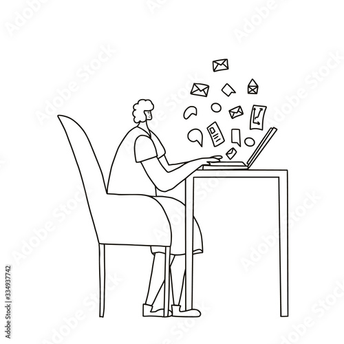 Digital nomand concept. Vector man with plaptop