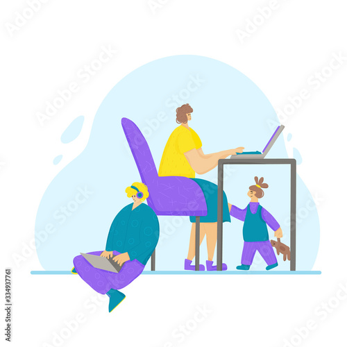 Digital nomand concept. Vector man with plaptop