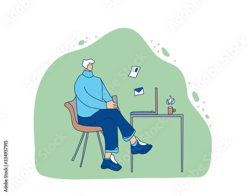 Digital nomand concept. Vector man with plaptop