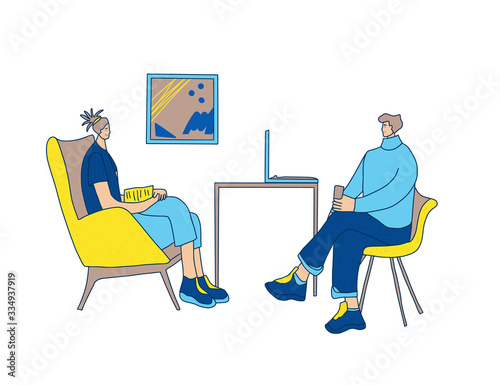 People sitting in the chair. Vector person.
