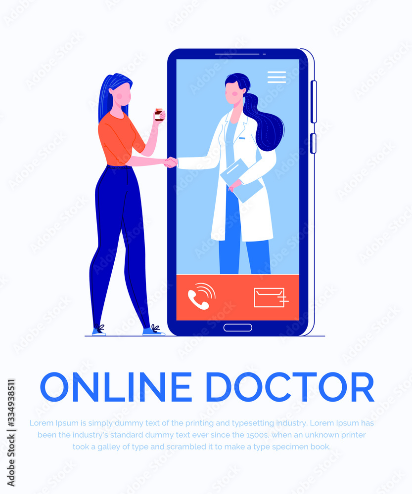 Information Poster about Online Medical Services.  Doctor. Online Medical Consultation Concept, Medical Support.