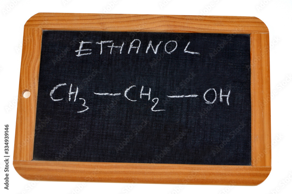 School slate on which is written the chemical formula of ethanol School slate on which is written the chemical formula of ethanol