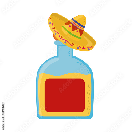 tequila bottle with hat cinco de mayo mexican celebration flat style icon