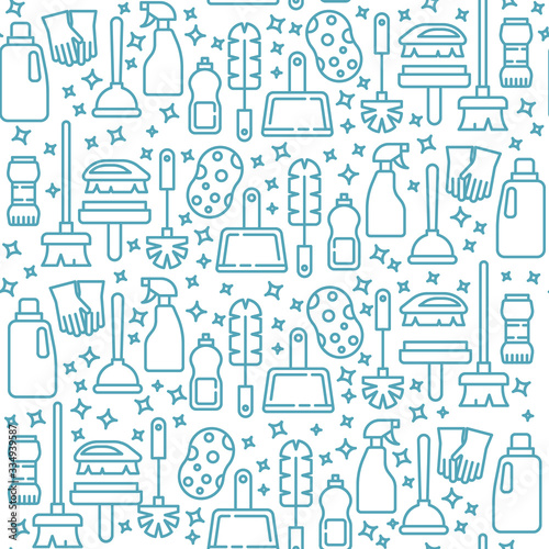 Maid service icons pattern. Housework, cleaning seamless background. Seamless pattern vector illustration