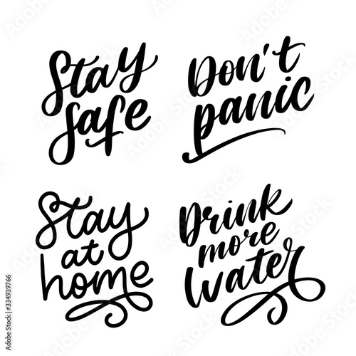 Slogan stay at home safe quarantine pandemic letter text words calligraphy vector illustration