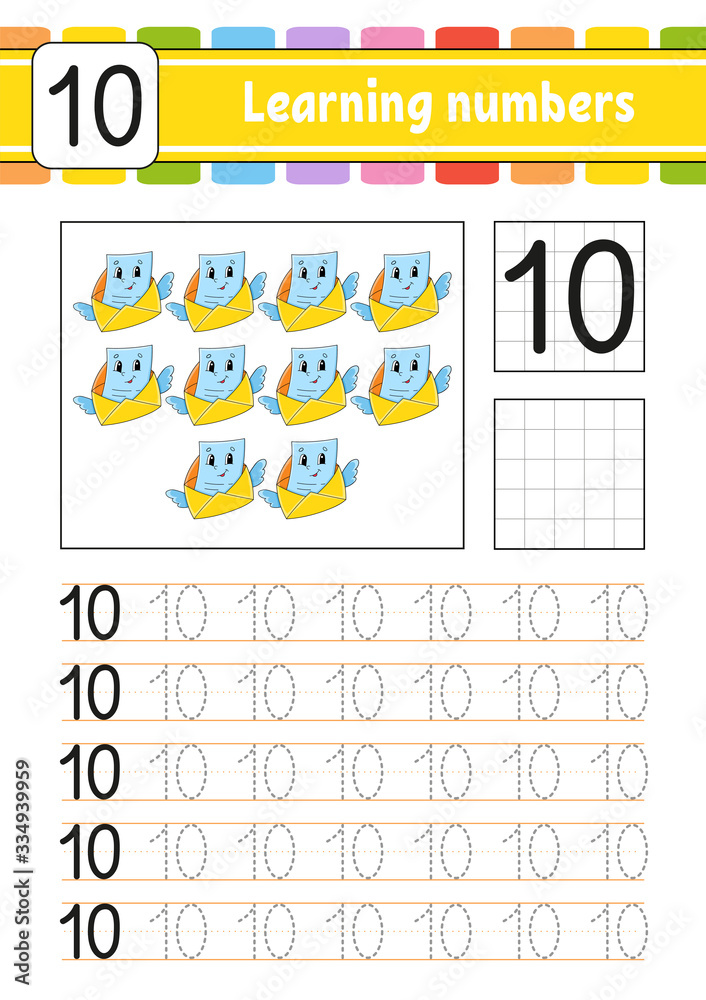 Vetor do Stock: Number 10. Trace and write. Handwriting practice ...