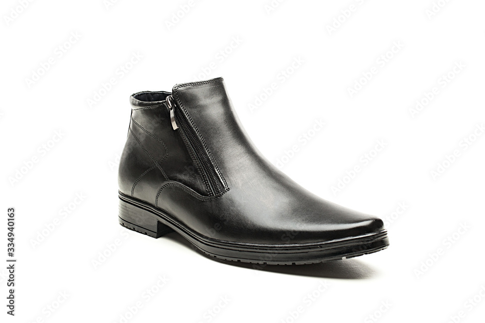 Black men's shoes leather standing on white background Black men's shoes leather standing on white background