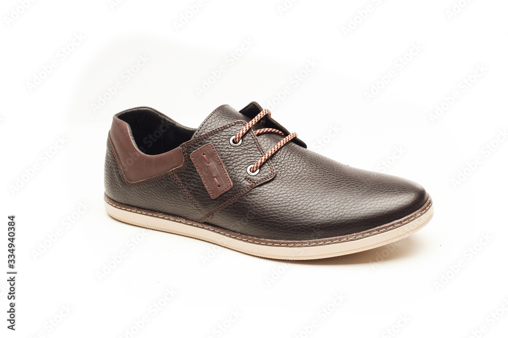 Men's shoes leather standing on white background Men's shoes leather standing on white background