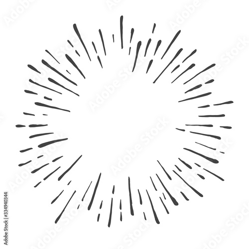 Hand drawn sunburst explosion vector illustration isolated on white background. Retro vitnage design sun rays or fireworks radial elements of shine hipster arts.